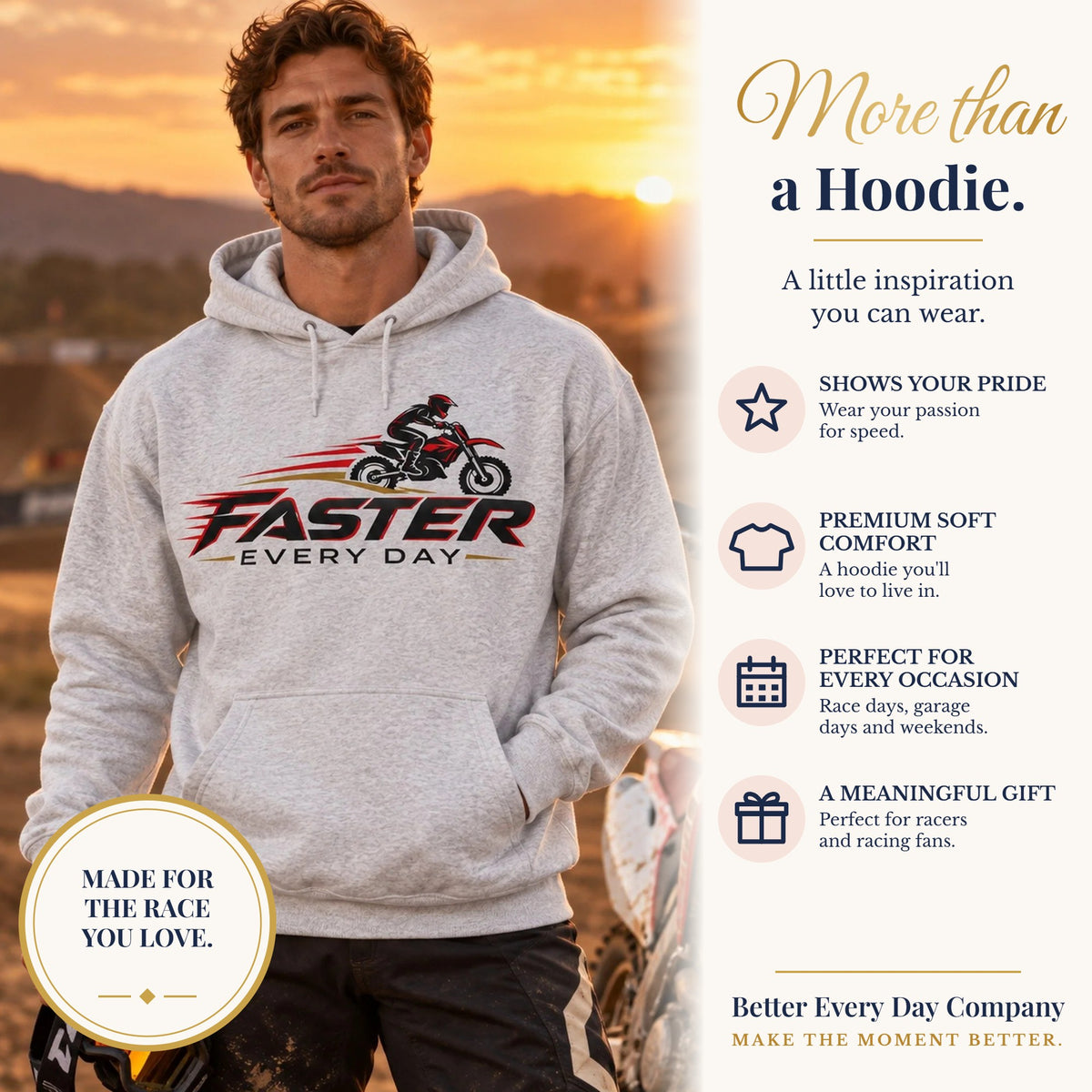 BED-SET-v1 banner | Faster Every Day Dirt Bike Logo Hoodie | Motocross Gift | Gildan Hoodie