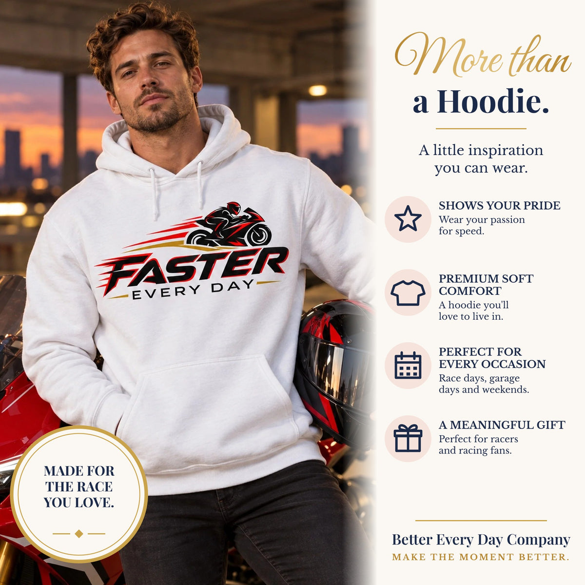 BED-SET-v1 banner | Faster Every Day Sport Bike Logo Hoodie | Motorcycle Racing Gift | Gildan Hoodie