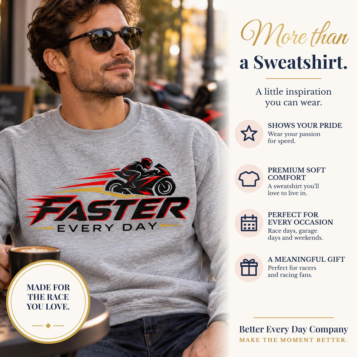 BED-SET-v1 banner | Faster Every Day Sport Bike Logo Sweatshirt | Motorcycle Racing Gift | Gildan Crewneck Sweatshirt