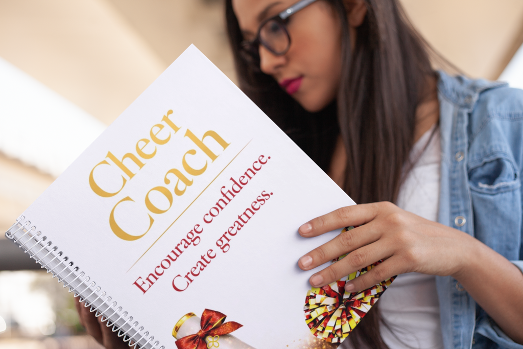 Cheer Coach - Red and Gold, Cheerleading Notebook 8.5"x11", Red and Gold Wide Ruled Blank Notebook, Spiral Bound