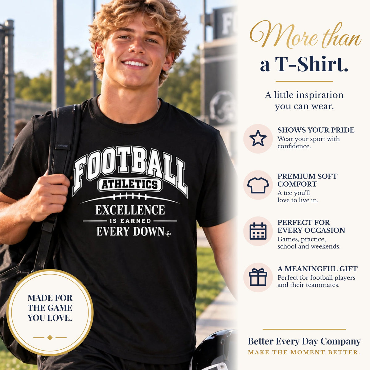 BED-SET-v1 banner | Football Athletics T-Shirt | Excellence Is Earned Every Down | Football Comfort Colors Tee