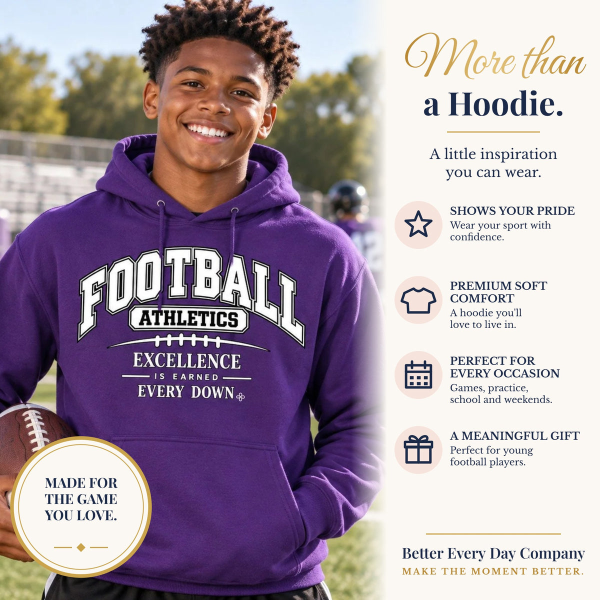 BED-SET-v1 banner | Football Athletics Youth Hoodie | Excellence Is Earned Every Down | Kids Football Youth Hoodie