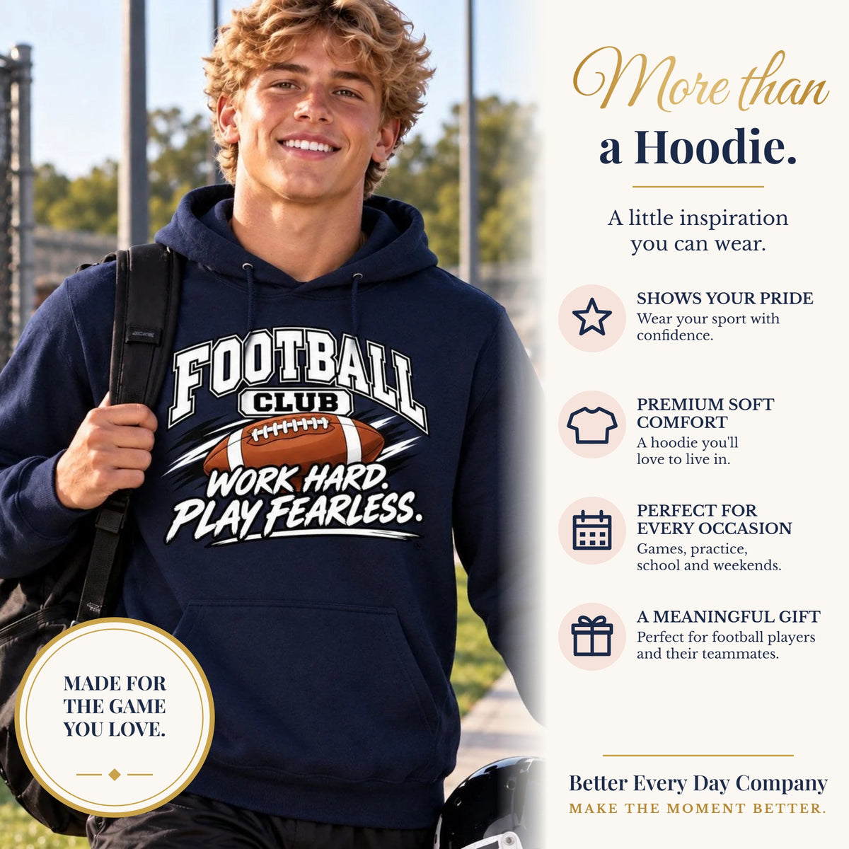 BED-SET-v1 banner | Football Club Hoodie | Work Hard, Play Fearless | Football Gildan Hoodie