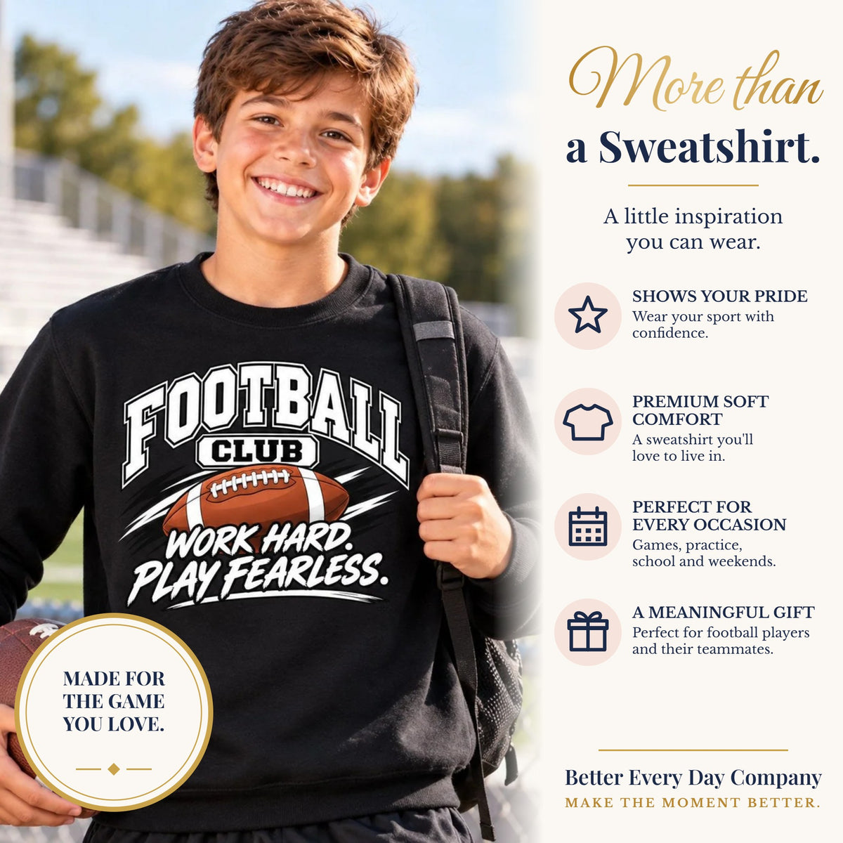 BED-SET-v1 banner | Football Club Sweatshirt | Work Hard, Play Fearless | Football Gildan Crewneck
