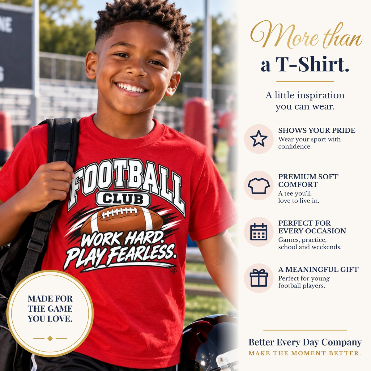 BED-SET-v1 banner | Football Club Youth T-Shirt | Work Hard, Play Fearless | Kids Football Comfort Colors Youth Tee