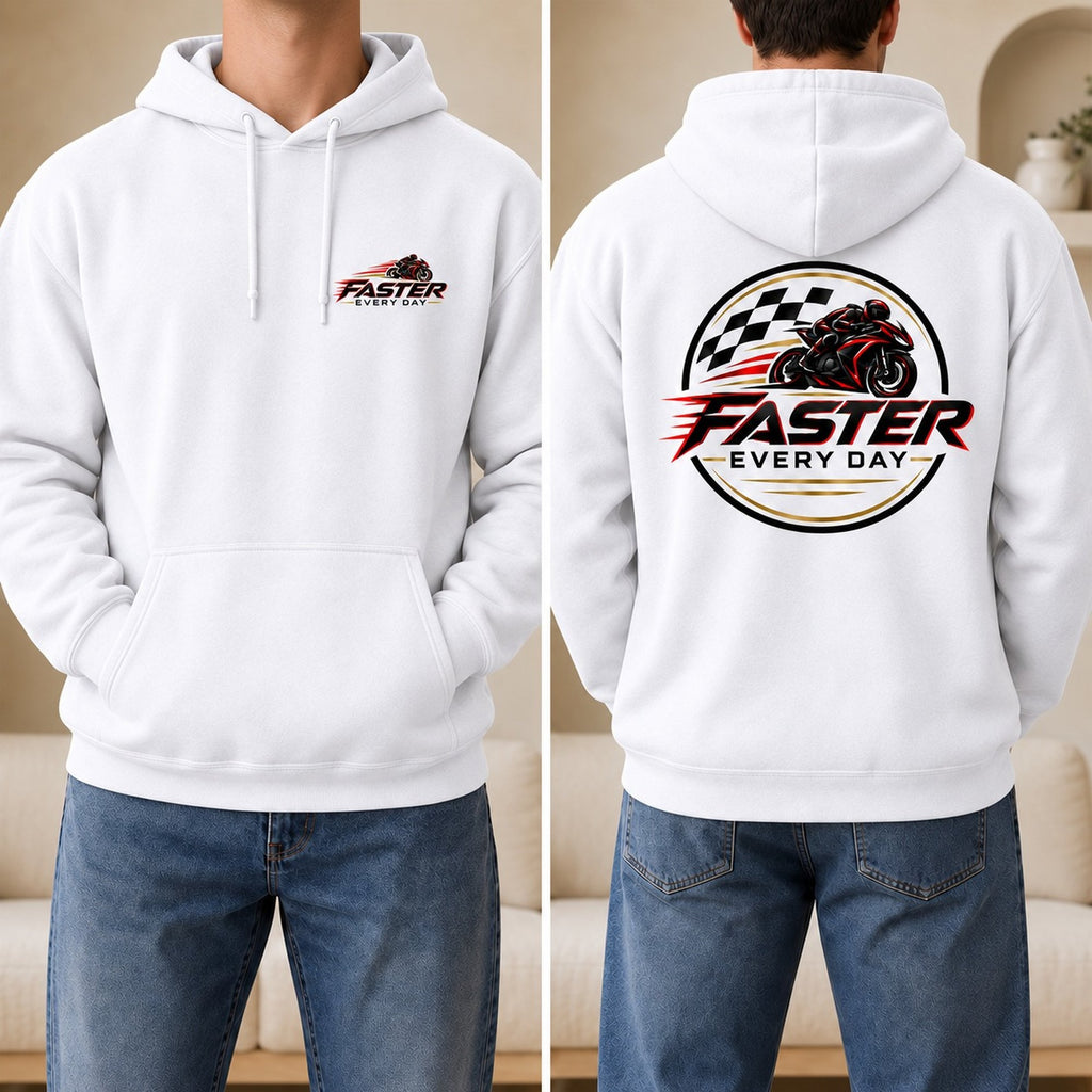Faster Every Day Racing Badge Hoodie - Front and Back