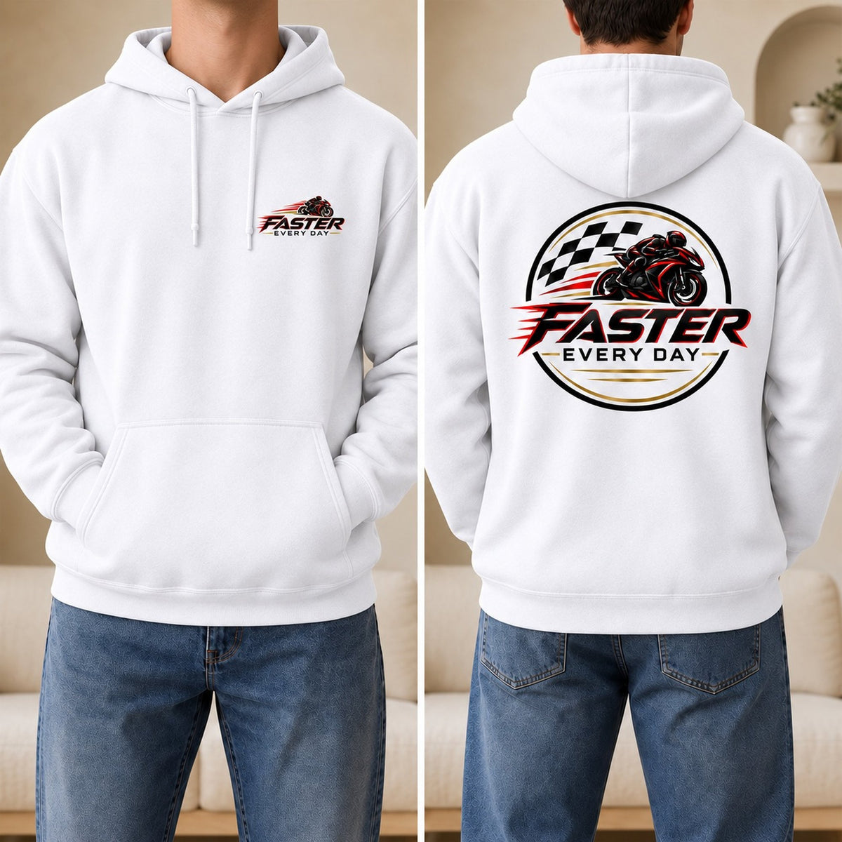 Faster Every Day Racing Badge Hoodie - Front and Back