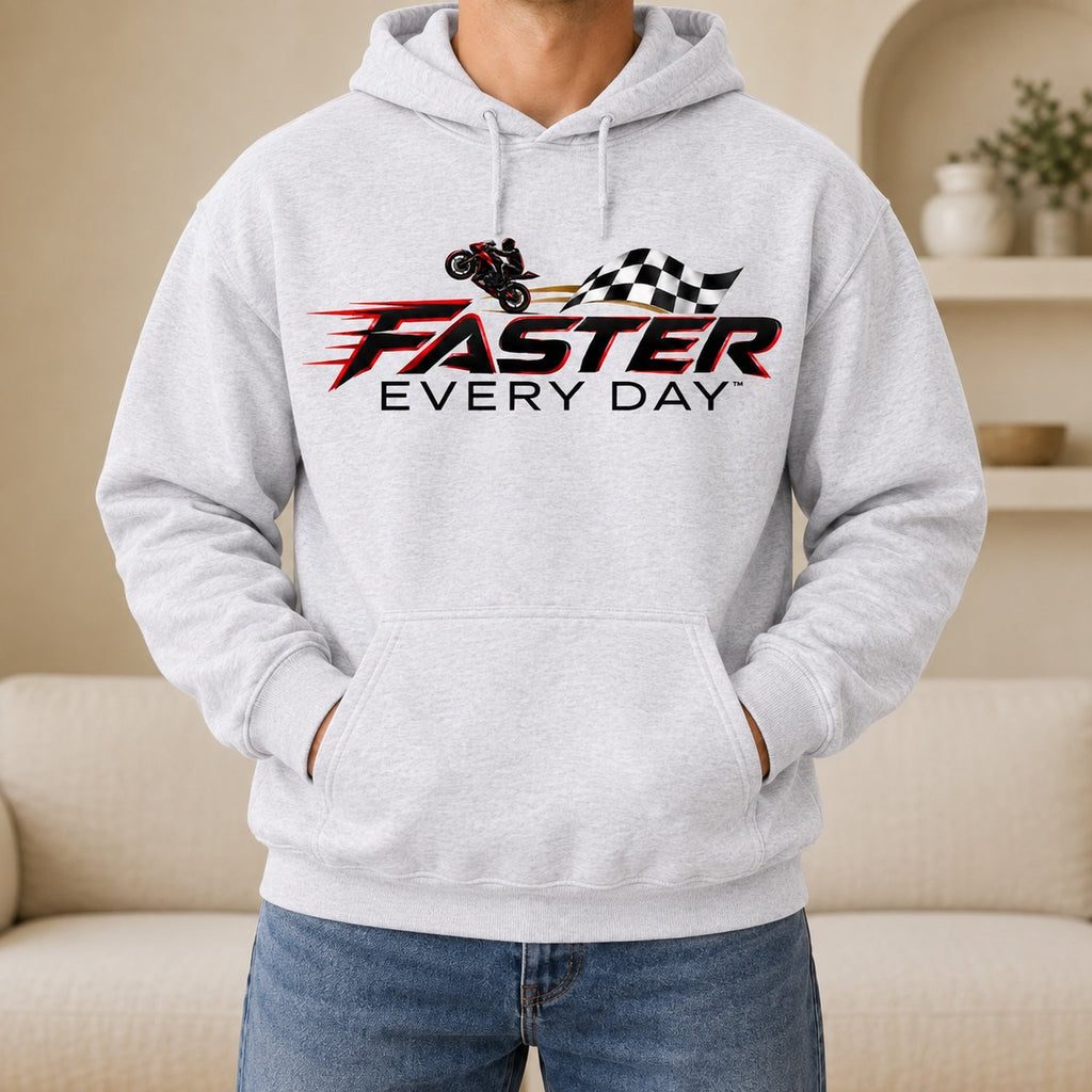 Faster Every Day Checkered Flag Logo Hoodie - Front View