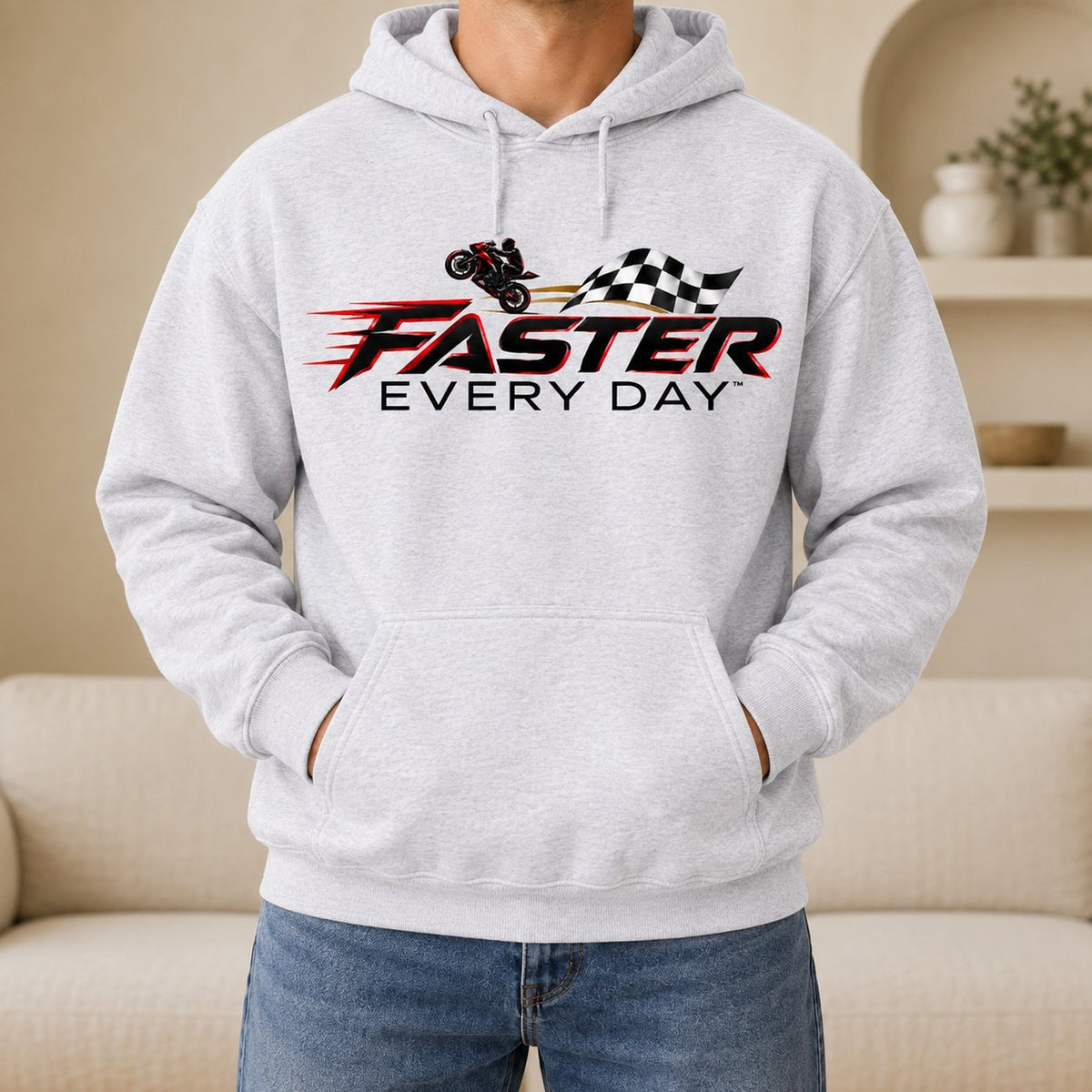 Faster Every Day Checkered Flag Logo Hoodie - Front View