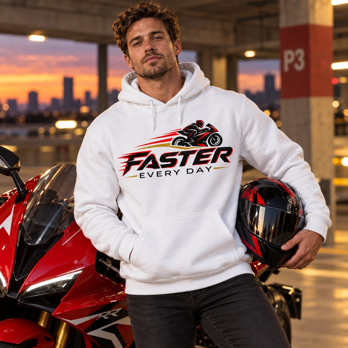 Faster Every Day Sport Bike Logo Hoodie - Lifestyle