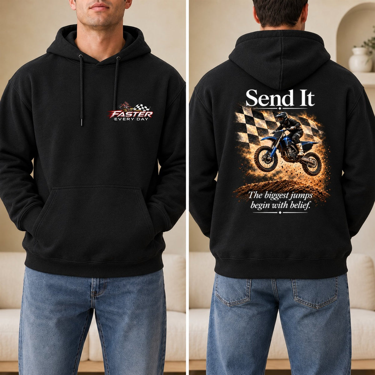Send It - The Biggest Jumps Begin with Belief - Front and Back