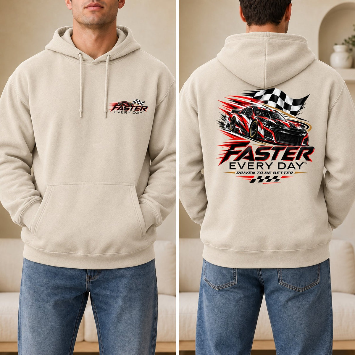 Faster Every Day Stock Car Racing Hoodie - Front and Back