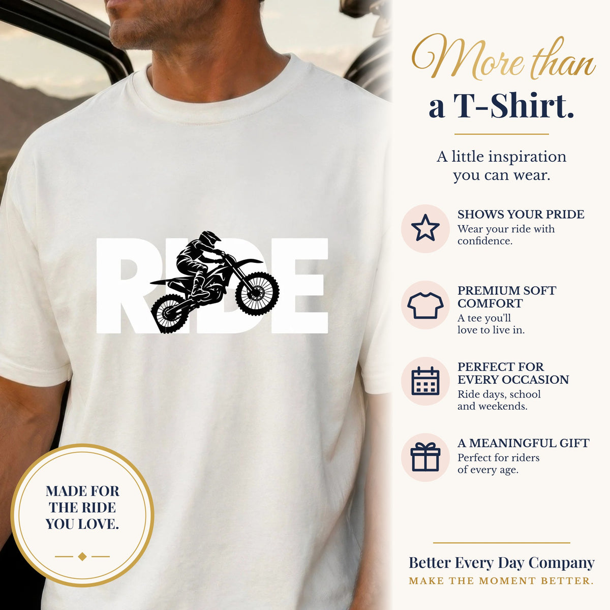 BED-SET-v1 banner | RIDE Dirt Bike T-Shirt | Dirt Bike Rider Graphic | Comfort Colors Tee