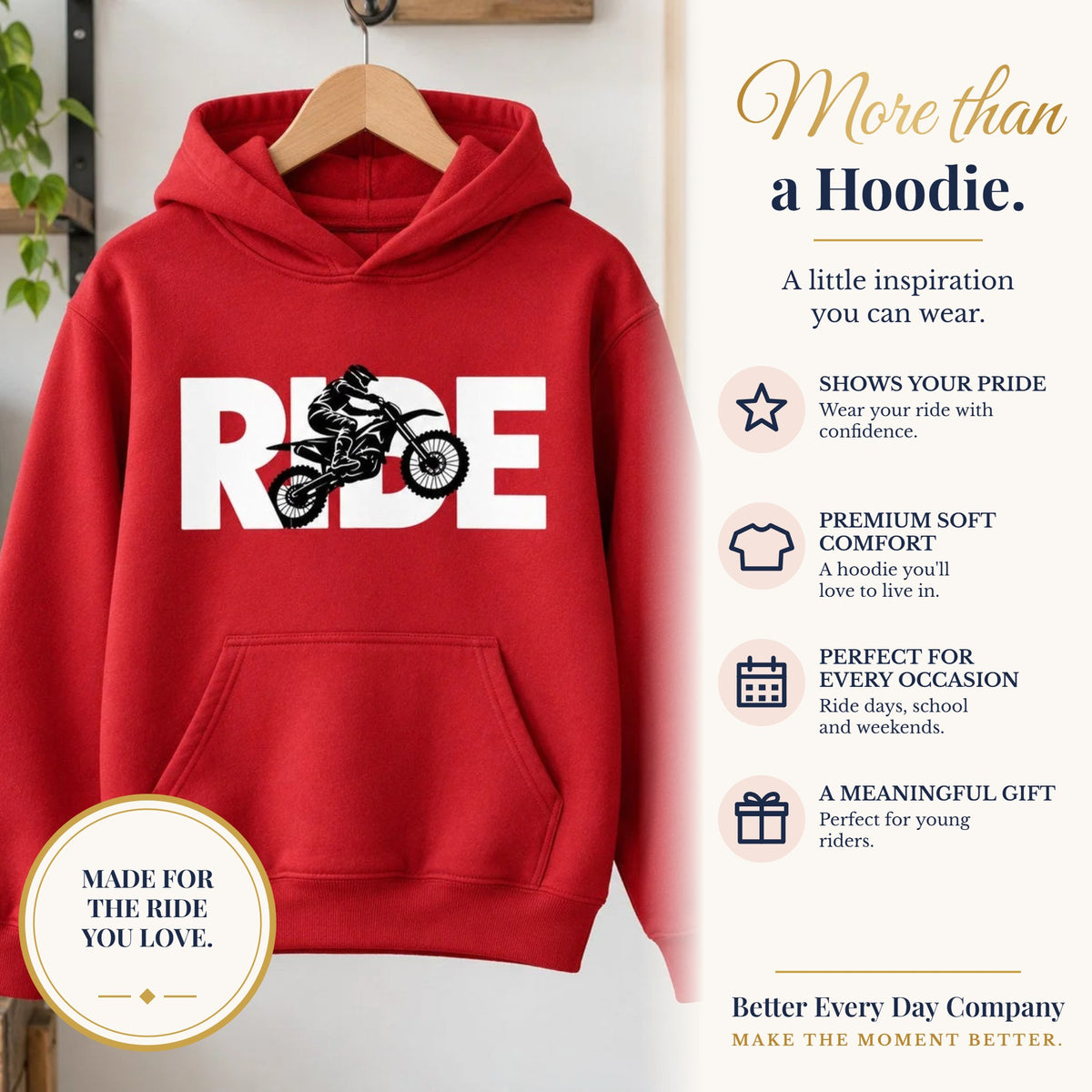 BED-SET-v1 banner | RIDE Dirt Bike Youth Hoodie | Dirt Bike Rider Graphic | Kids Youth Hoodie