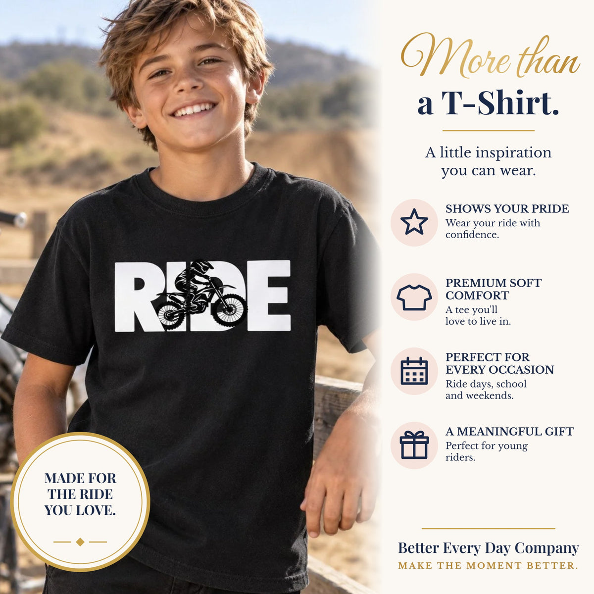 BED-SET-v1 banner | RIDE Dirt Bike Youth T-Shirt | Dirt Bike Rider Graphic | Kids Comfort Colors Youth Tee