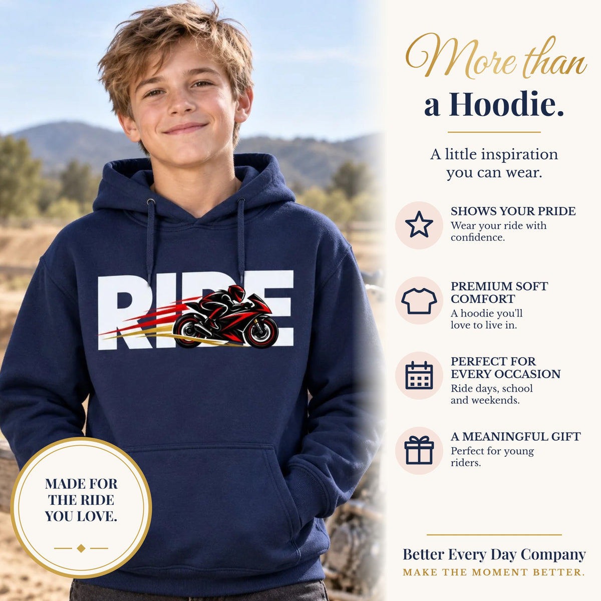 BED-SET-v1 banner | RIDE Sport Bike Youth Hoodie | Sport Bike Rider Graphic | Kids Youth Hoodie