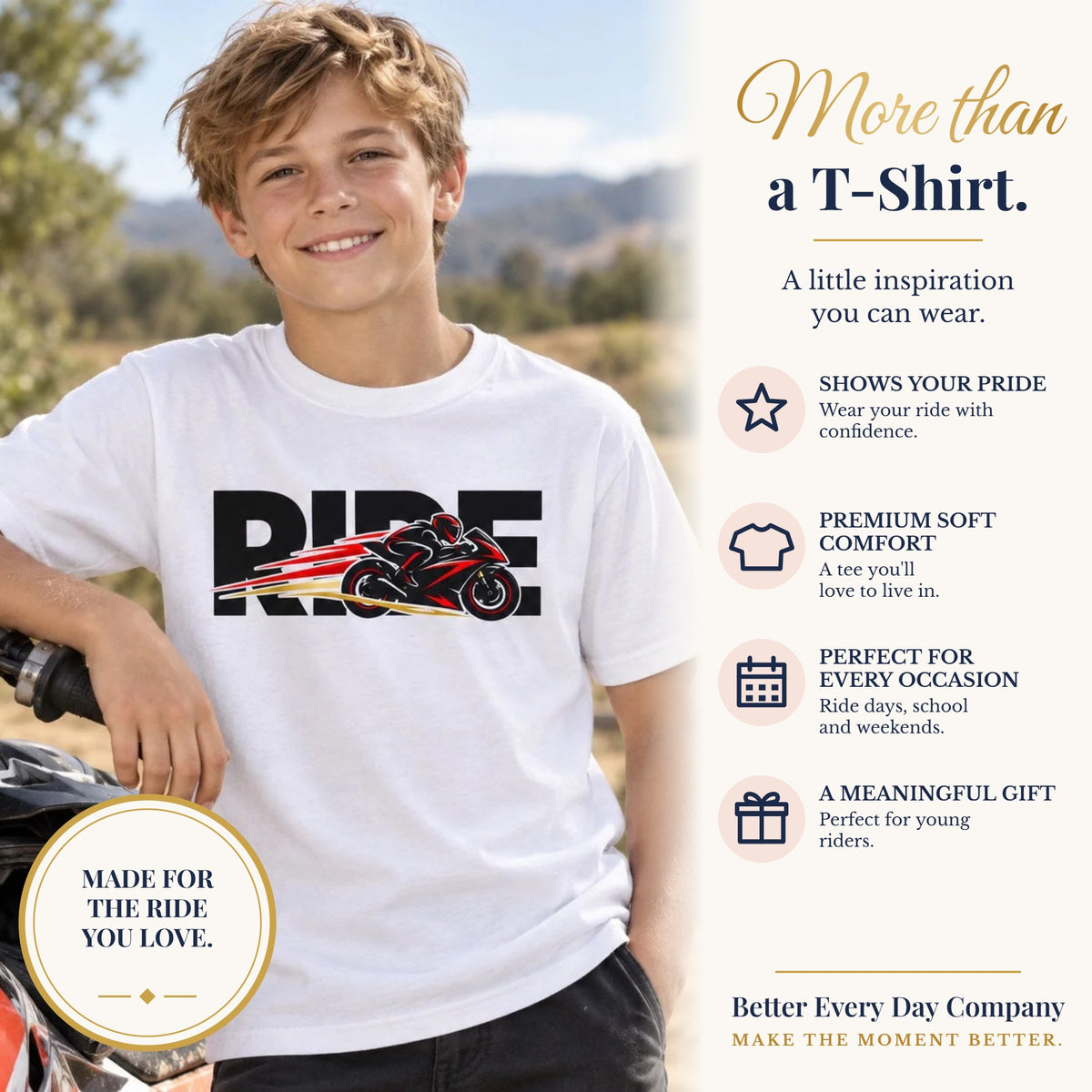 BED-SET-v1 banner | RIDE Sport Bike Youth T-Shirt | Sport Bike Rider Graphic | Kids Comfort Colors Youth Tee