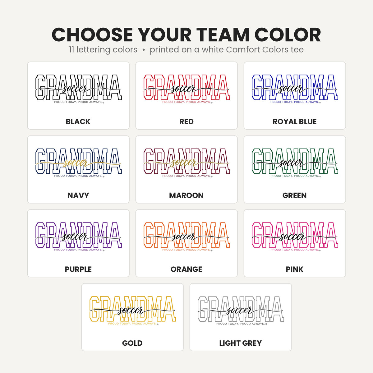 soccer grandma team color chart tall