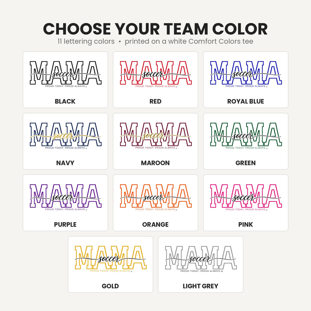 Soccer Mama shirt team lettering colors