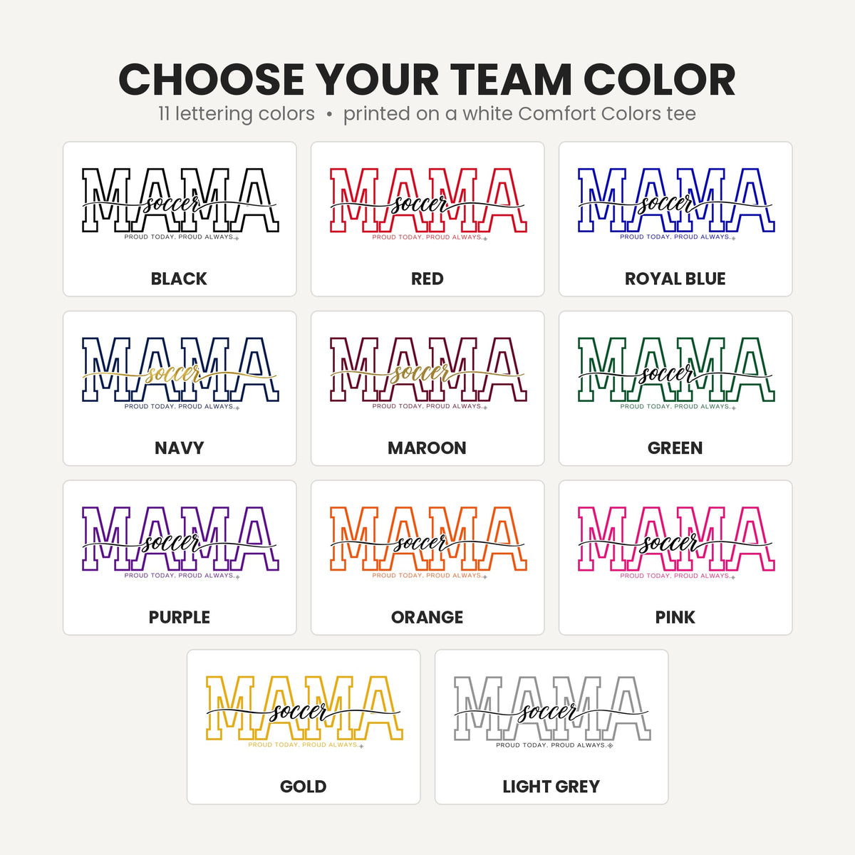 Soccer Mama shirt team lettering colors