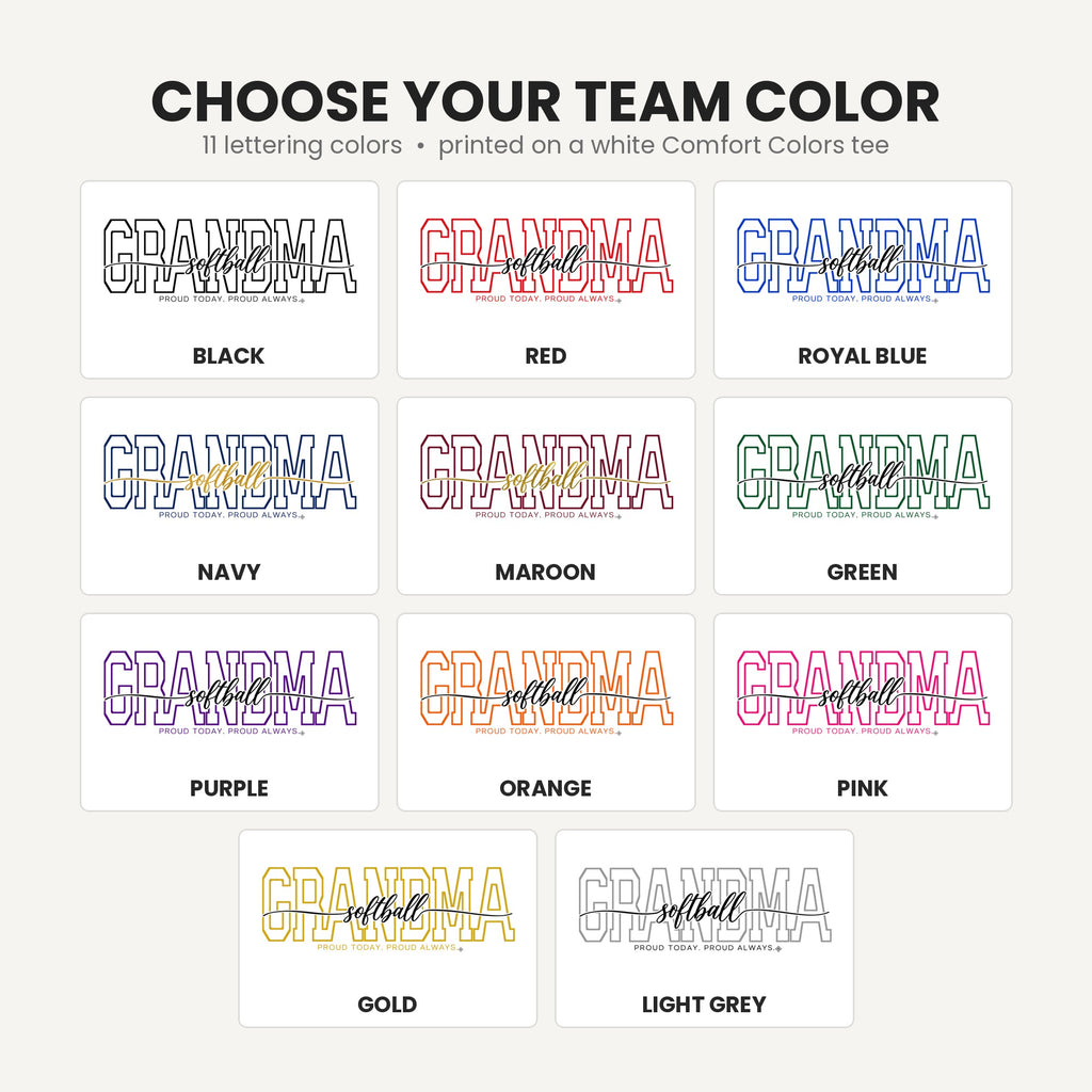 softball grandma team color chart tall