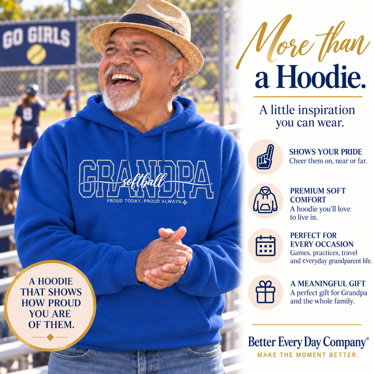 Softball Grandpa Hoodie - Proud Today. Proud Always.