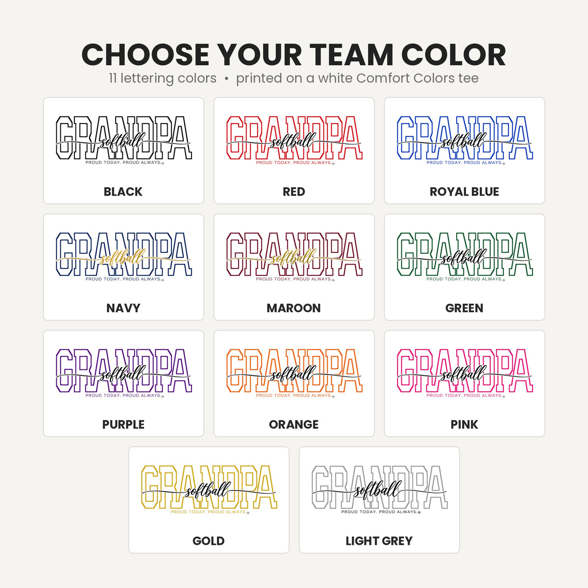 softball grandpa team color chart tall