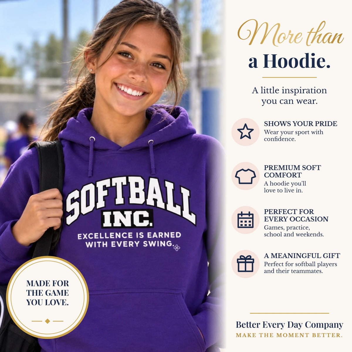 BED-SET-v1 banner | Softball Inc. Hoodie | Excellence Is Earned With Every Swing | Softball Gildan Hoodie