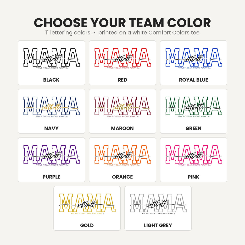 Softball Mama shirt team lettering colors