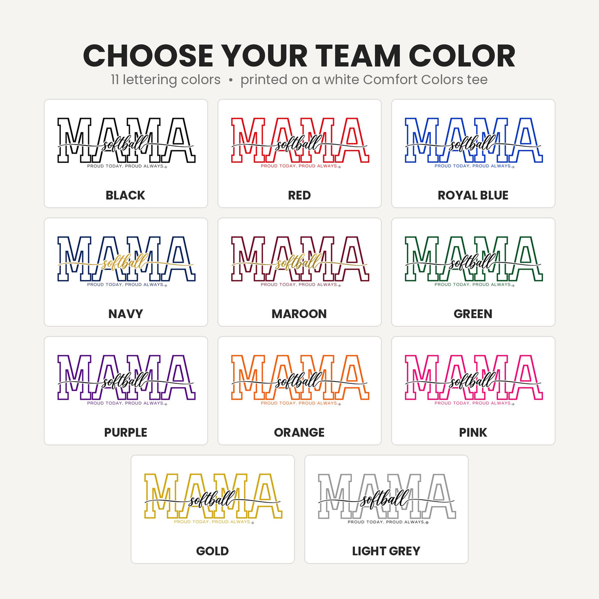 Softball Mama shirt team lettering colors