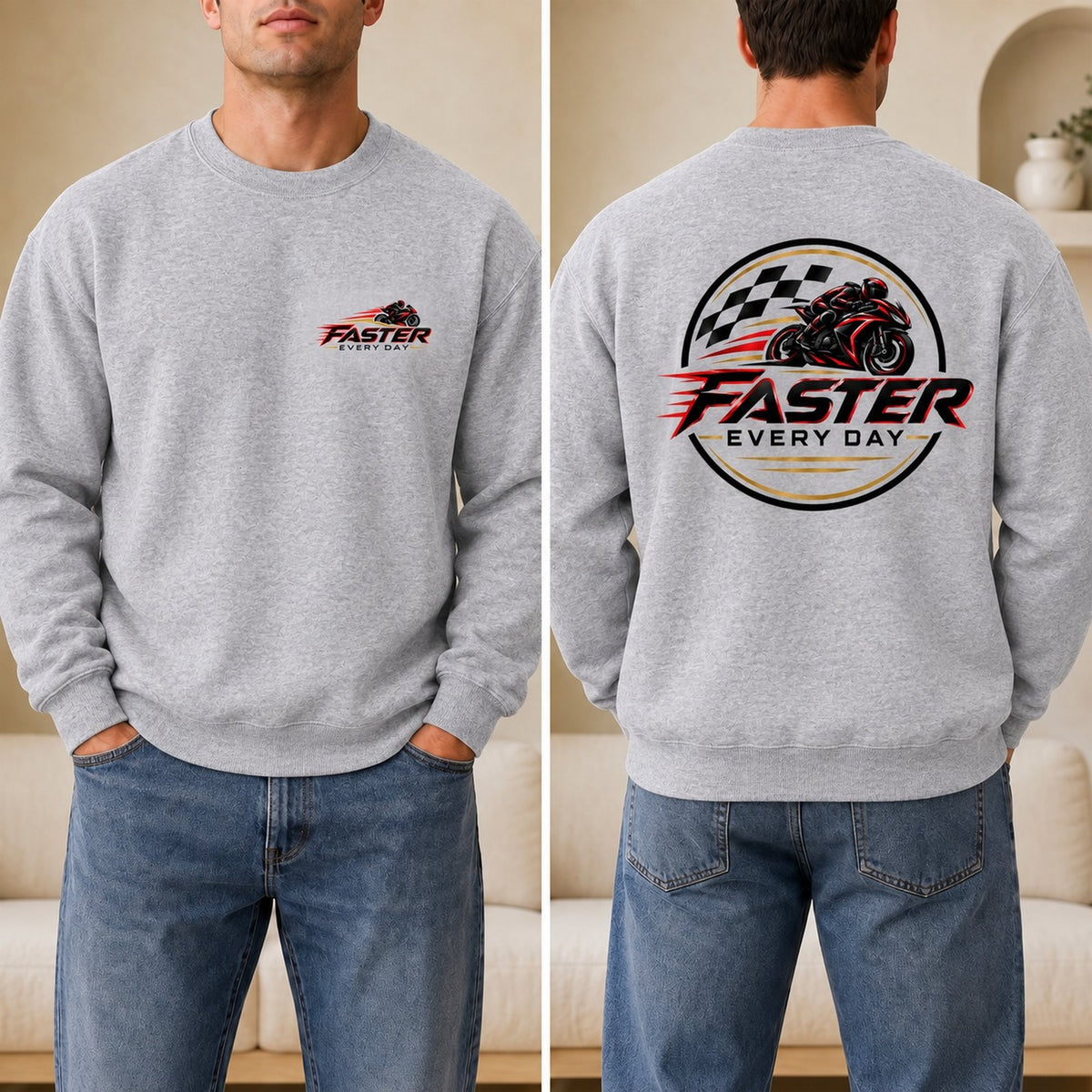 Faster Every Day Racing Badge Sweatshirt - Front and Back