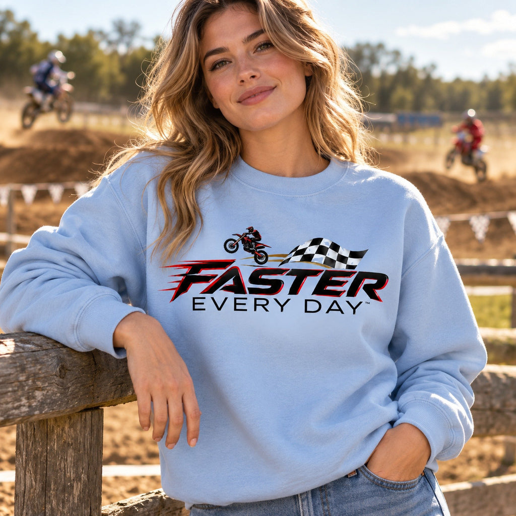 Faster Every Day Dirt Bike Checkered Flag Logo Sweatshirt - Lifestyle