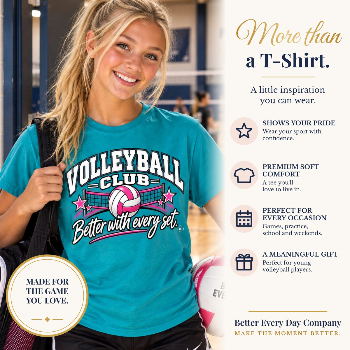 BED-SET-v1 banner | Volleyball Club Youth T-Shirt | Better With Every Set | Girls Volleyball Comfort Colors Youth Tee