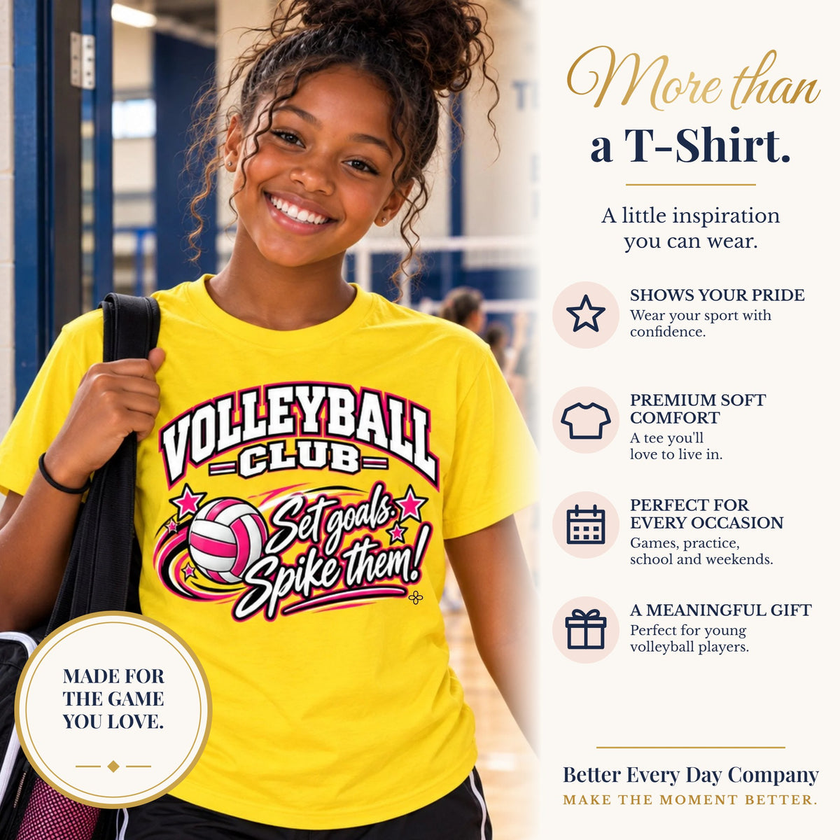 BED-SET-v1 banner | Volleyball Club Youth T-Shirt | Set Goals, Spike Them | Girls Volleyball Comfort Colors Youth Tee