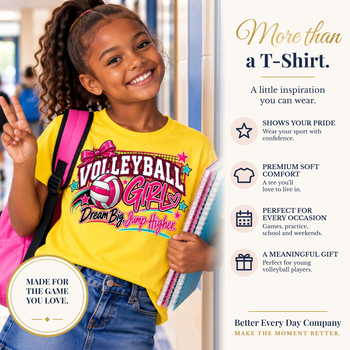BED-SET-v1 banner | Volleyball Girl Youth T-Shirt | Dream Big, Jump Higher | Girls Volleyball Comfort Colors Youth Tee