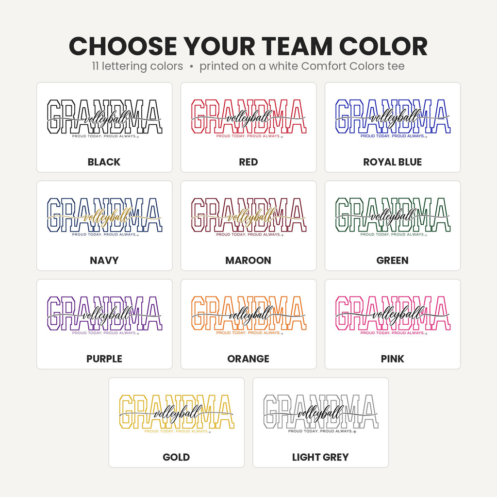 volleyball grandma team color chart tall