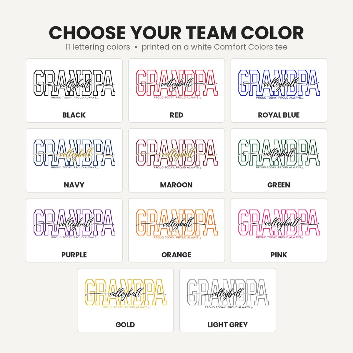 volleyball grandpa team color chart tall
