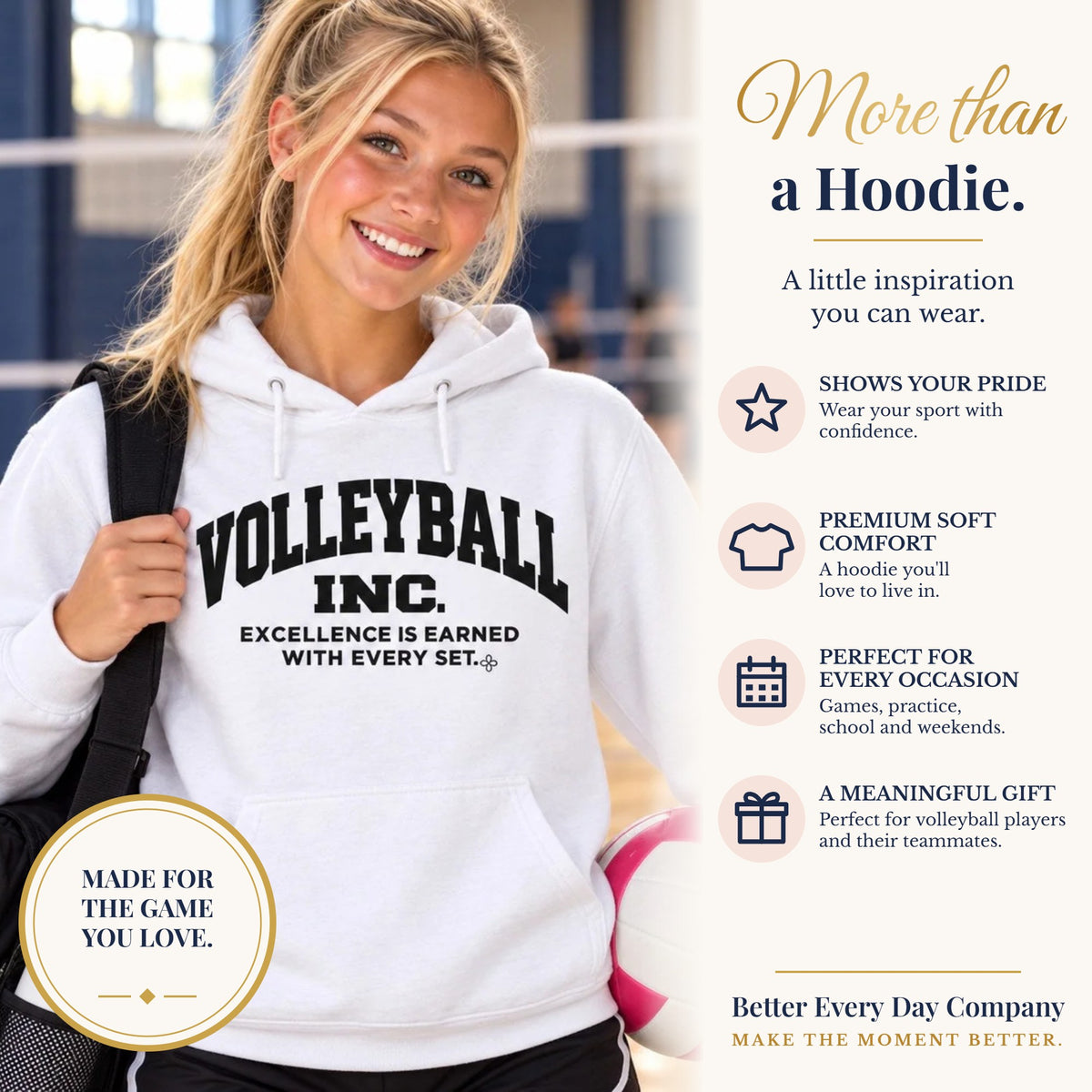 BED-SET-v1 banner | Volleyball Inc. Hoodie | Excellence Is Earned With Every Set | Volleyball Gildan Hoodie