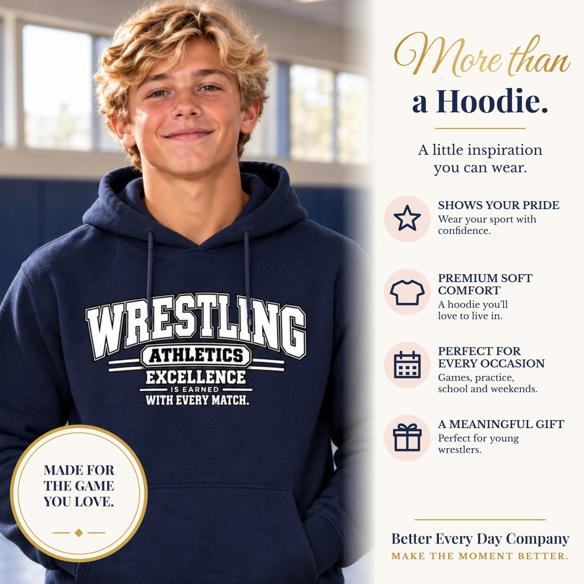 BED-SET-v1 banner | Wrestling Athletics Youth Hoodie | Excellence Is Earned With Every Match | Kids Wrestling Youth Hoodie