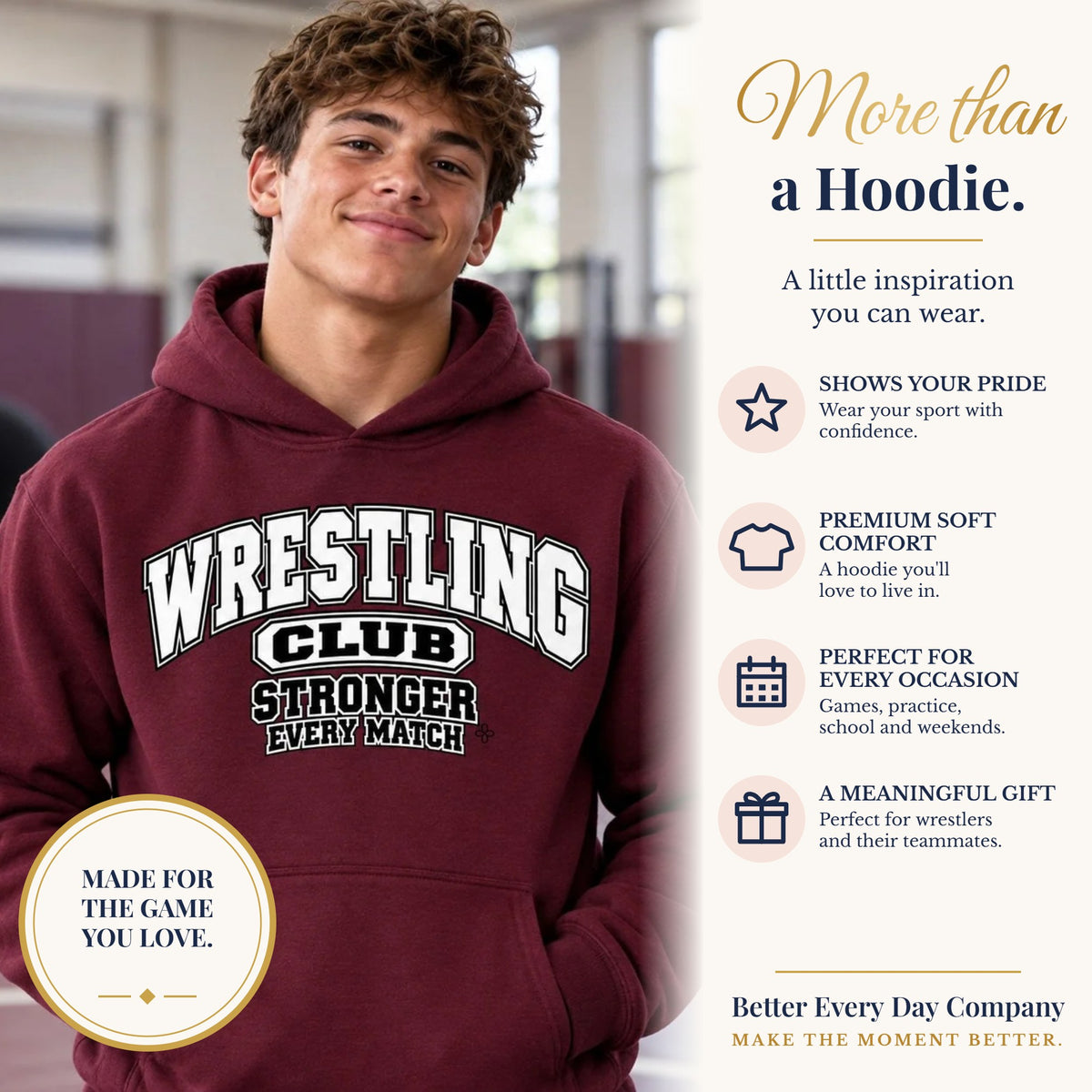 BED-SET-v1 banner | Wrestling Club Hoodie | Stronger Every Match | Wrestling Gildan Hoodie