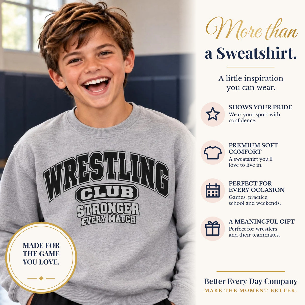 BED-SET-v1 banner | Wrestling Club Sweatshirt | Stronger Every Match | Wrestling Gildan Crewneck