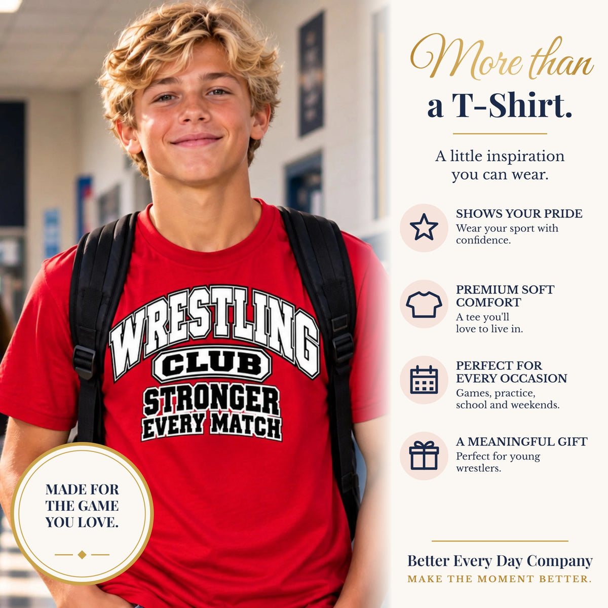 BED-SET-v1 banner | Wrestling Club Youth T-Shirt | Stronger Every Match | Kids Wrestling Comfort Colors Youth Tee