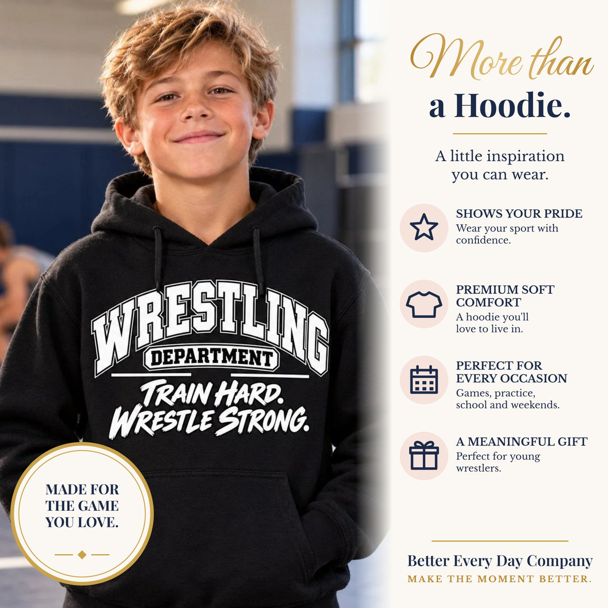 BED-SET-v1 banner | Wrestling Department Youth Hoodie | Train Hard, Wrestle Strong | Kids Wrestling Youth Hoodie