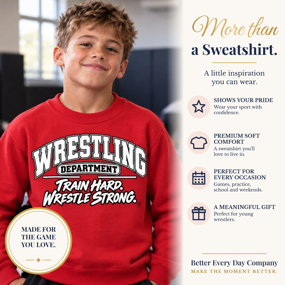 BED-SET-v1 banner | Wrestling Department Youth Sweatshirt | Train Hard, Wrestle Strong | Kids Wrestling Youth Crewneck