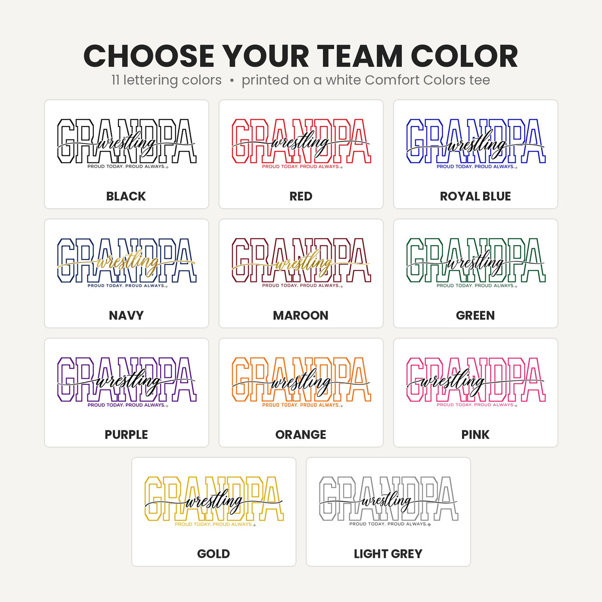 wrestling grandpa team color chart tall